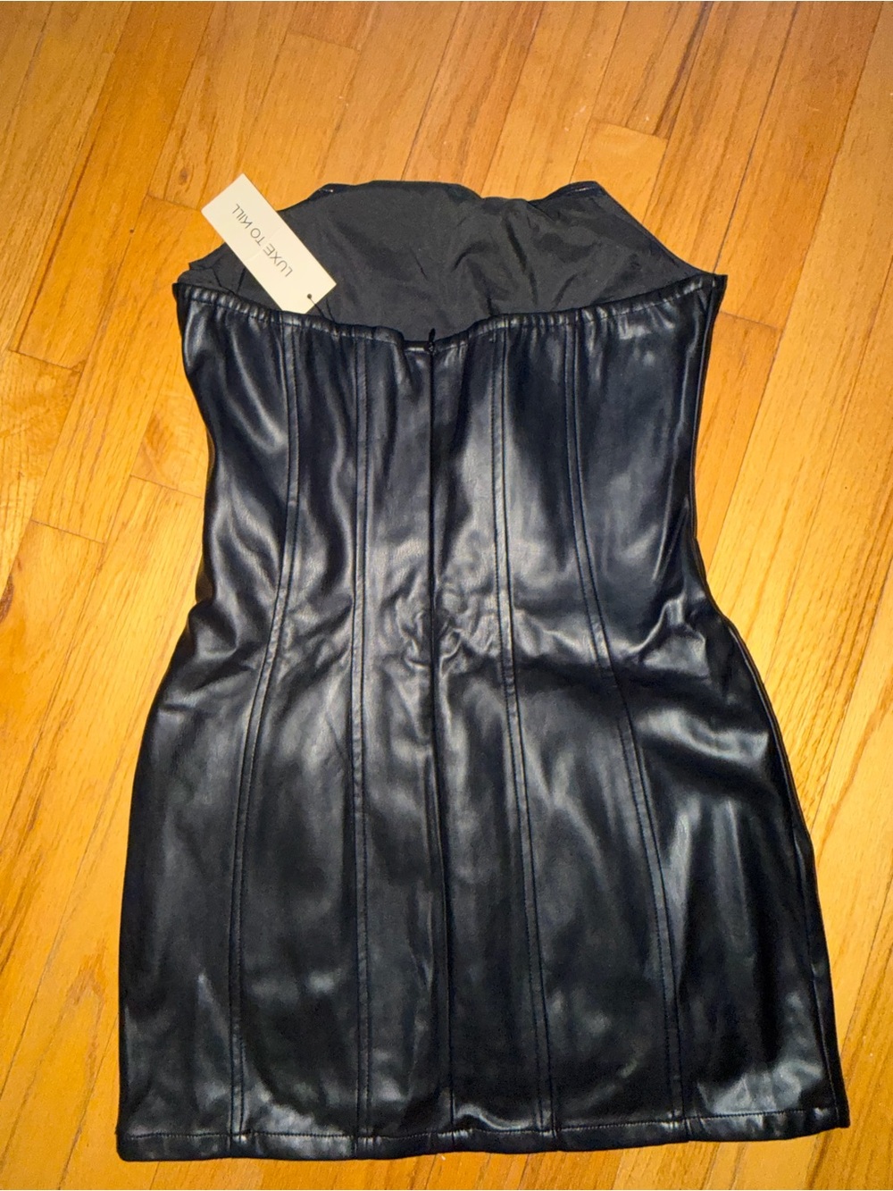 Luxe Black Strapless Faux Leather Mini Dress